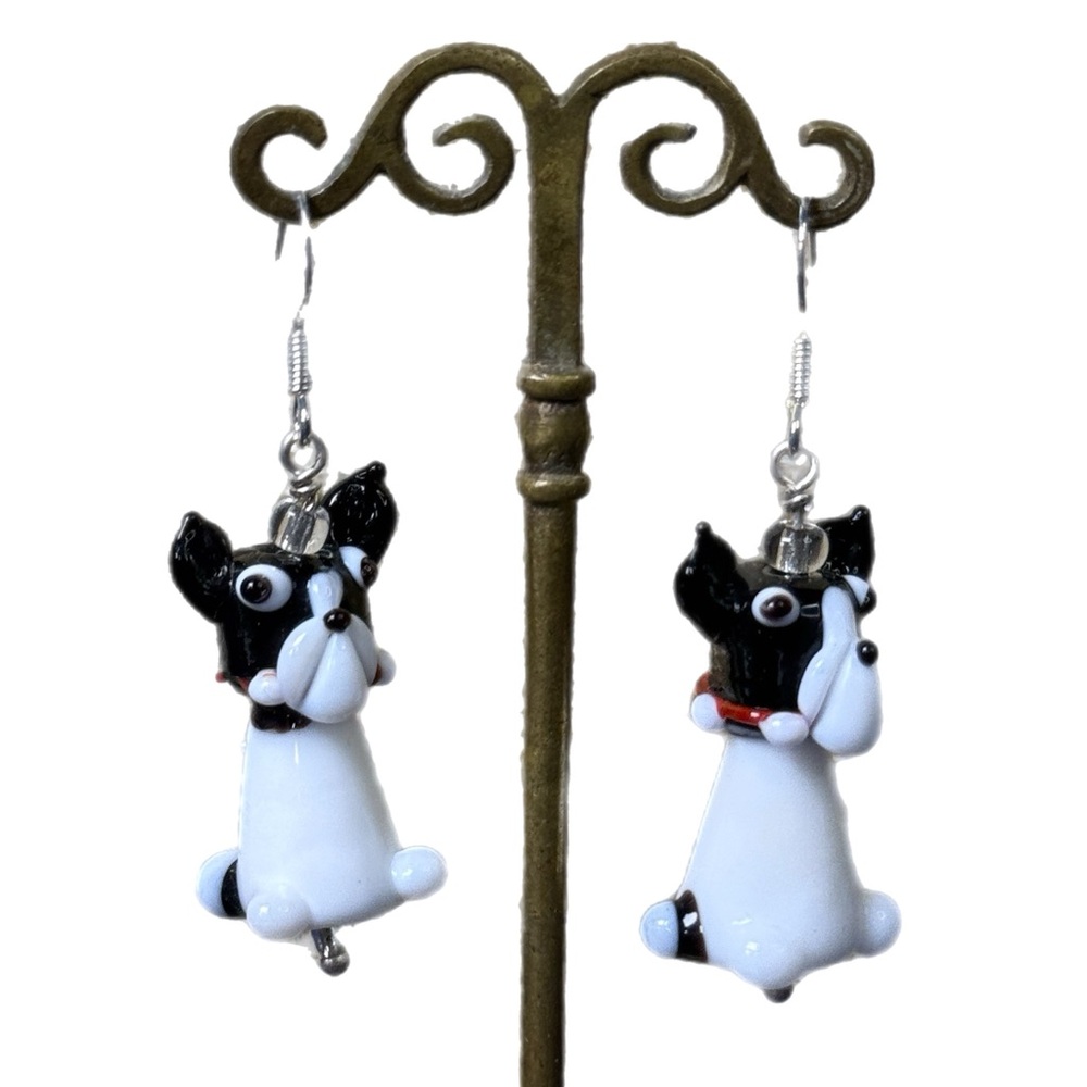 Charming Glass Bulldog Jewelry Set - Earrings and Necklace - Picture 3 of 6